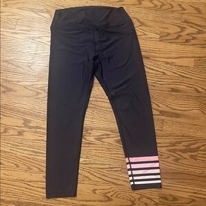 Addison Bay Black Leggings with Pink and White Stripes